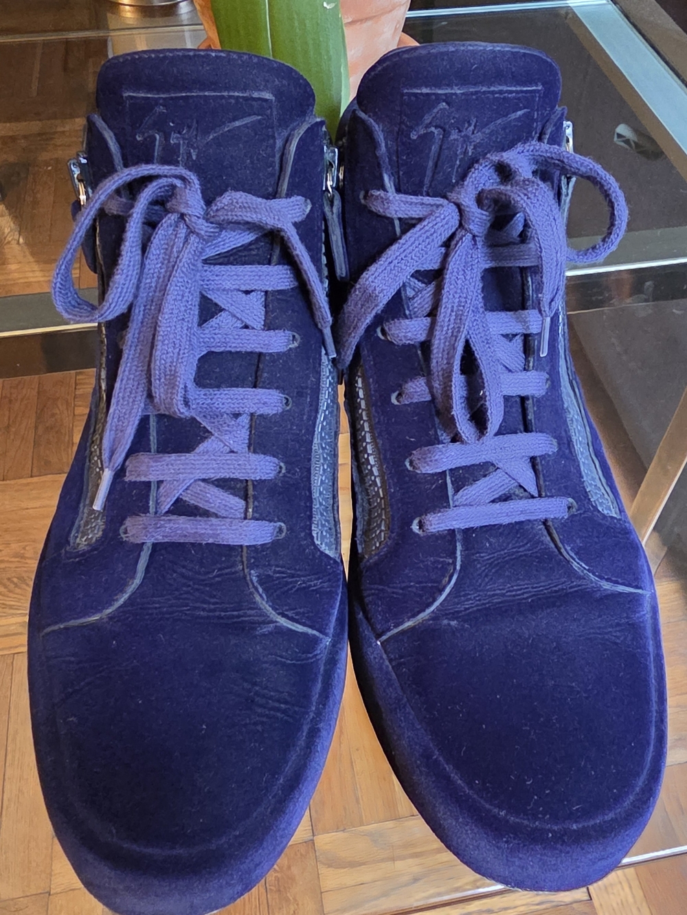 Giuseppe Zanotti Men's Velvet High-Top Sneakers in Deep Blue/Purple